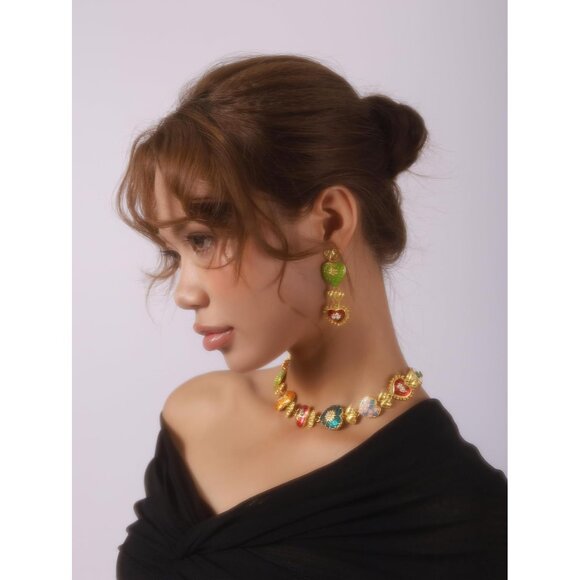 Byzantine Dangle Earrings Zinc Colorful Retro Heart Statement Jewelry - Picture 3 of 7